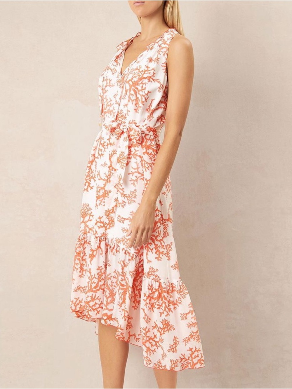 Heidi Klein White Maxi Skirt with Coral-Print Dress